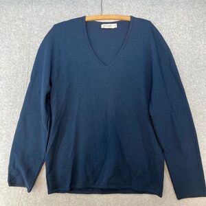 St Croix Zephyr Wool L Long Navy Blue Long Sleeve V Neck Sweater Pullover